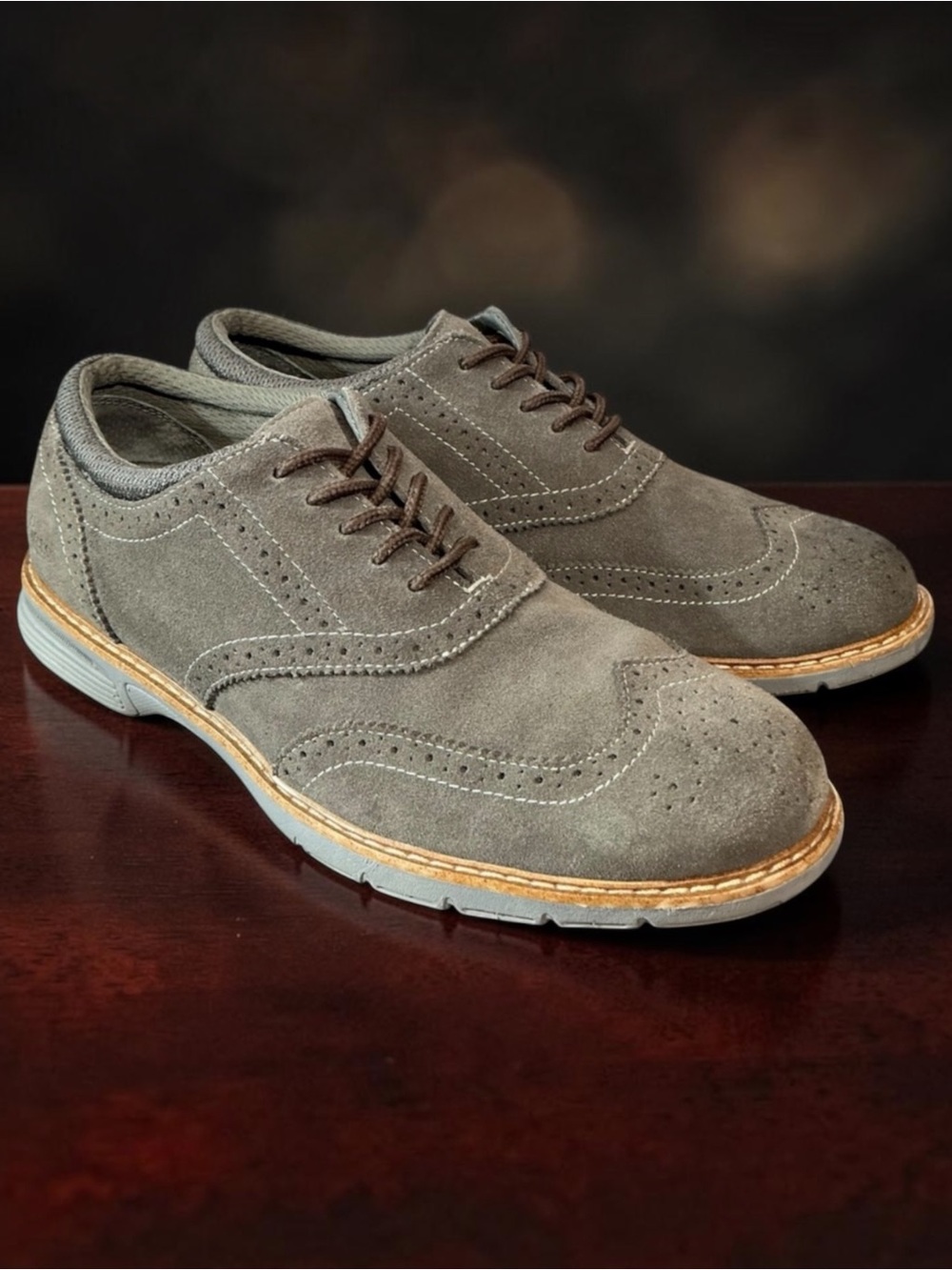 Bass Men's Grey Suede Wingtip Derby Shoes